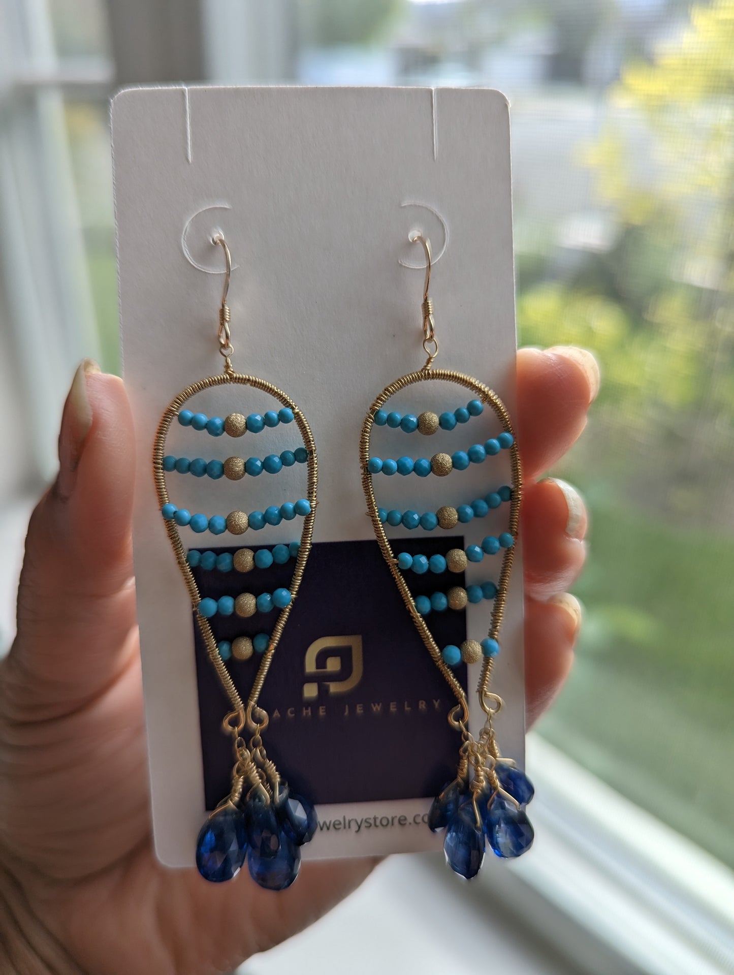 Turquoise kyanite Semiprecious medium Gold Filled Gold gemstone Earrings dangle Blue