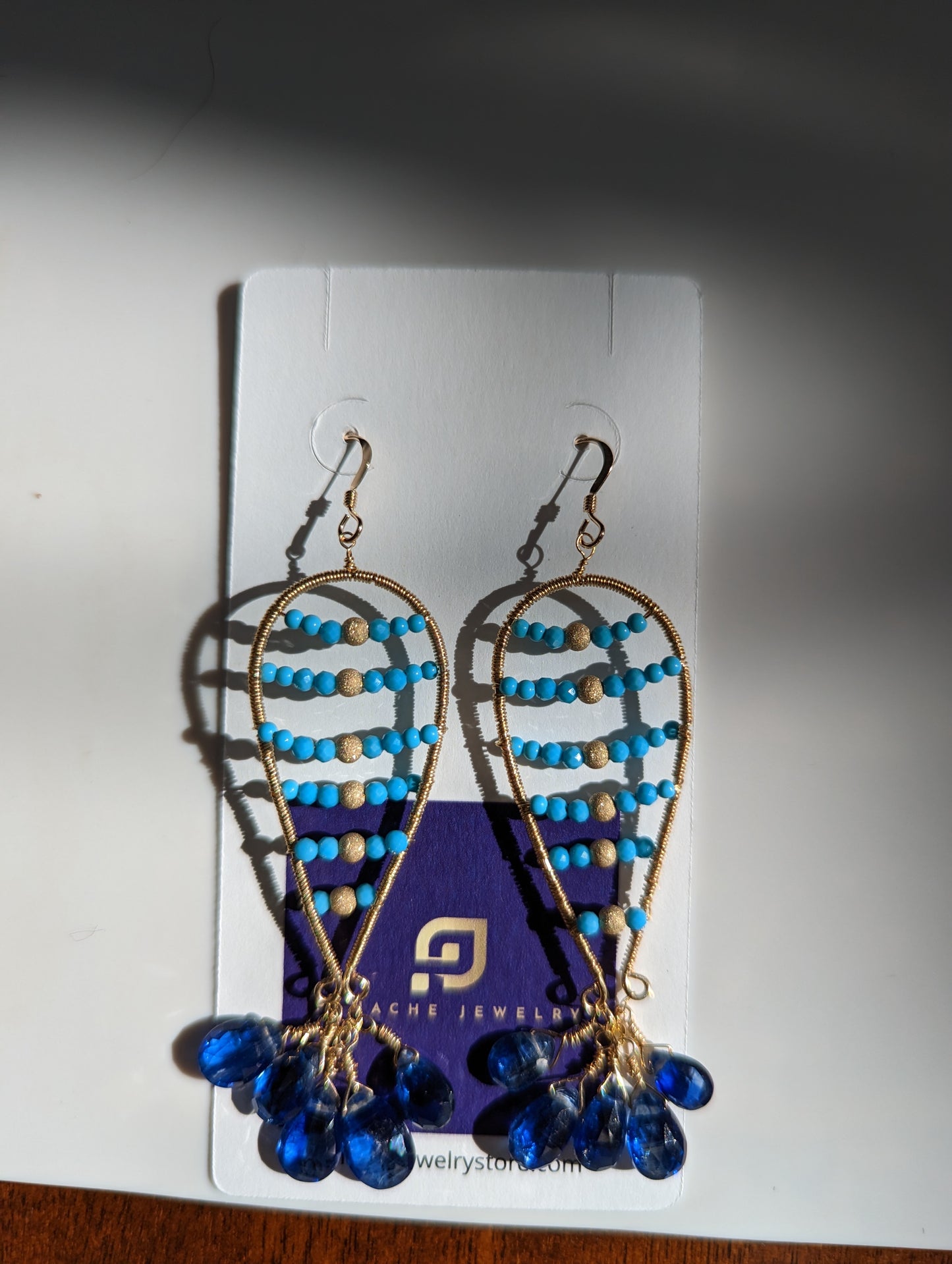 Turquoise kyanite Semiprecious medium Gold Filled Gold gemstone Earrings dangle Blue