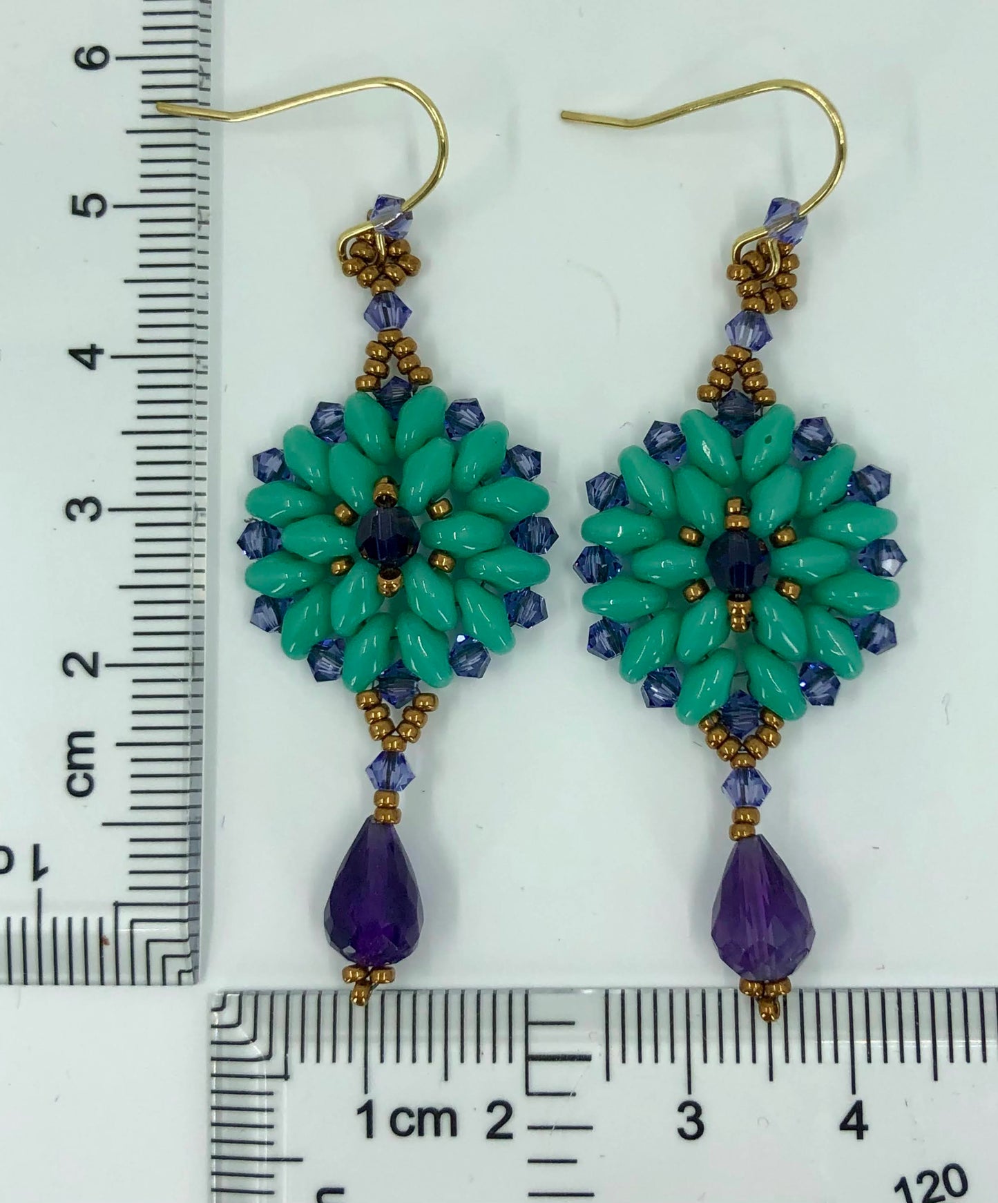 Semiprecious Purple long Gold Filled Gold gemstone Earrings dangle Crystal Blue Amethyst