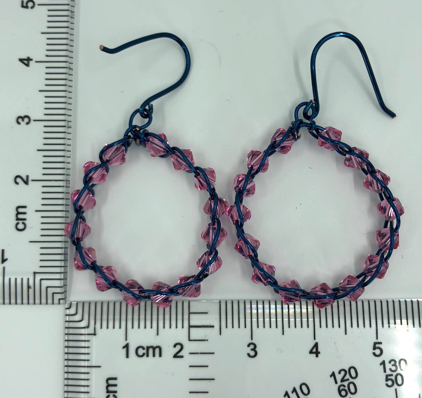 plated Pink medium hoop Earrings Crystal Blue