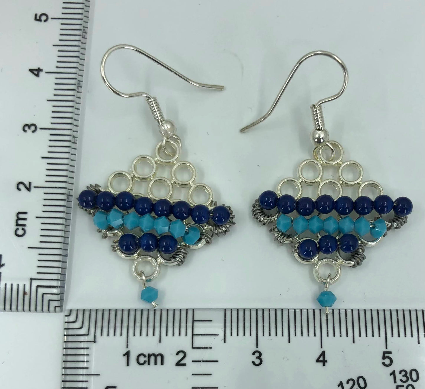 Turquoise Silver plated medium Everyday Earrings dangle Crystal Blue