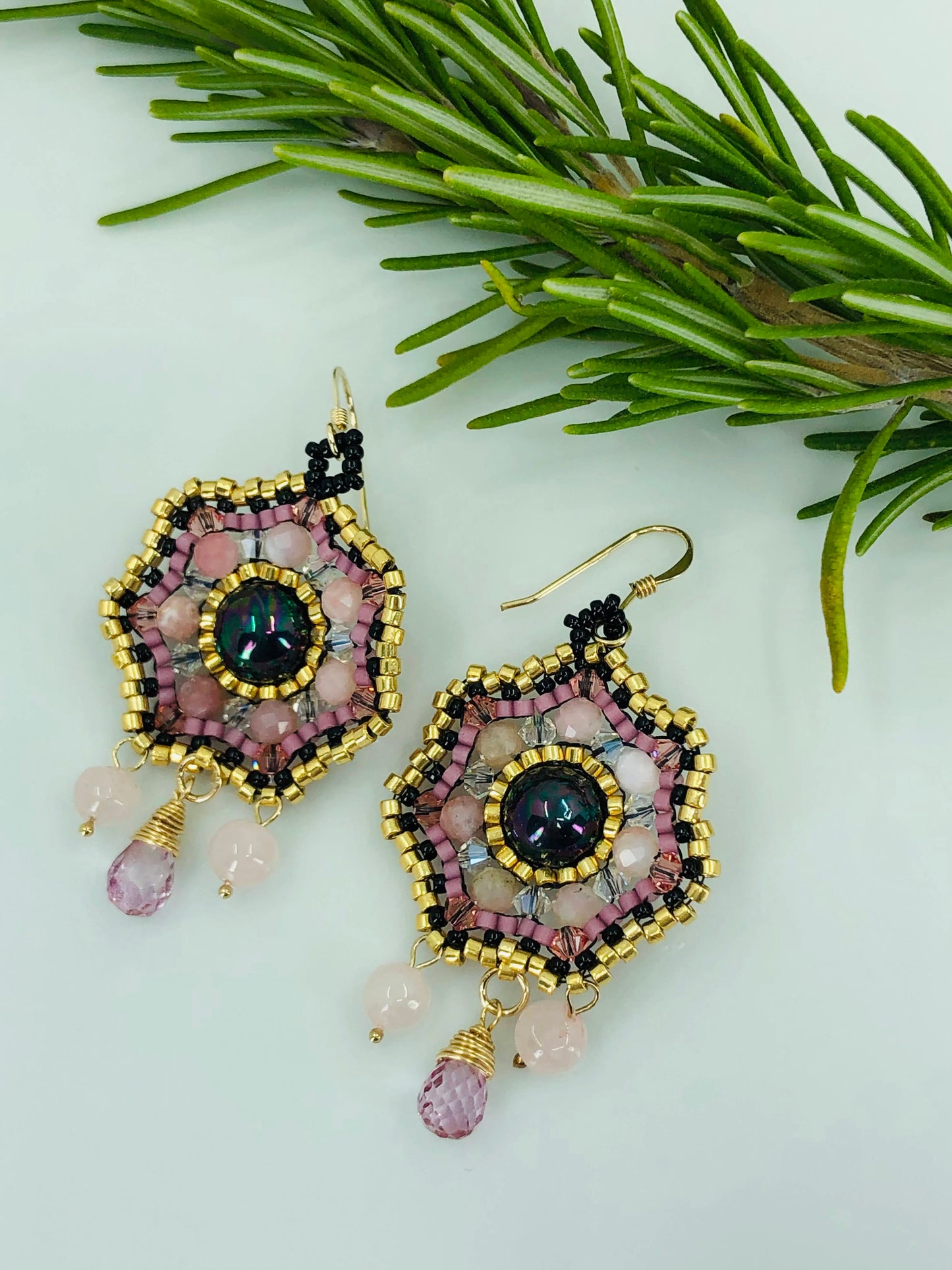 rose Crystal Black Pearl Topaz opal Pink