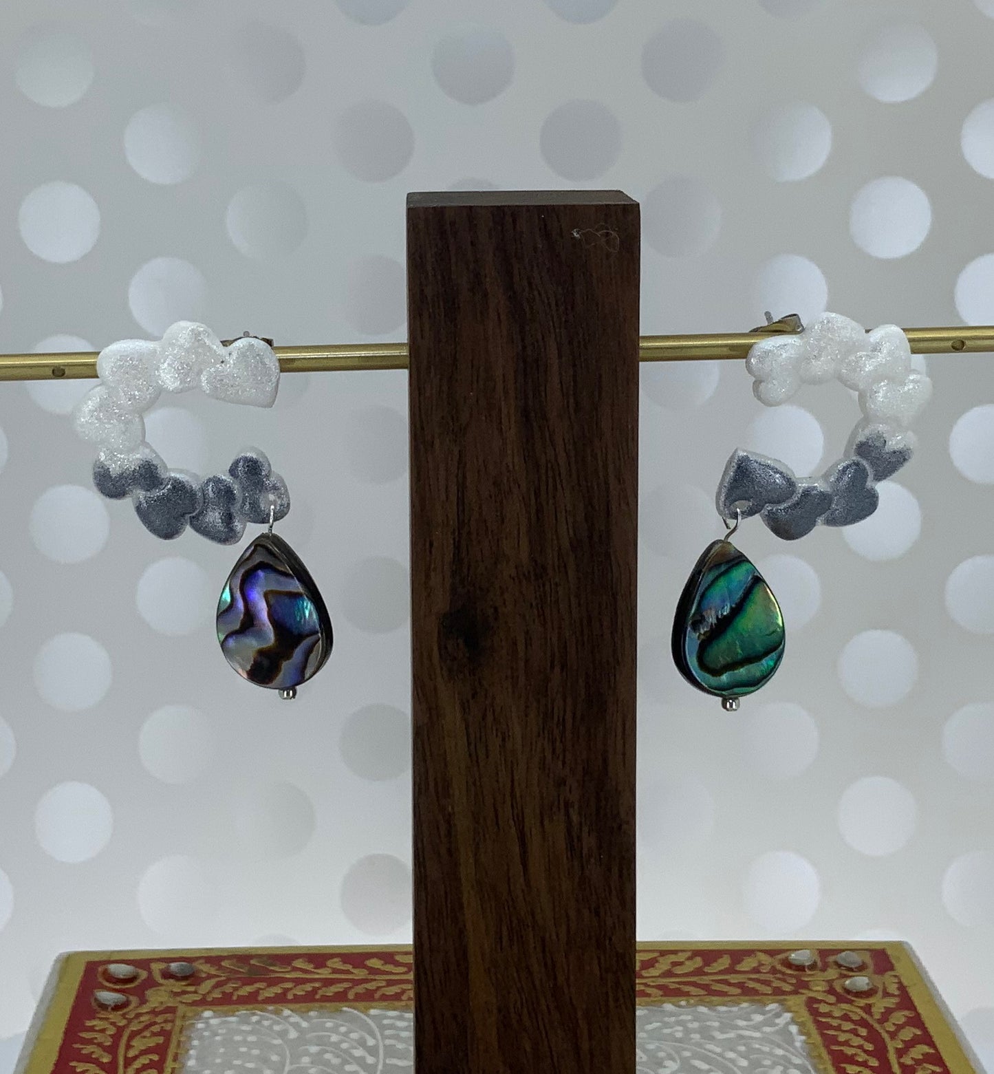 grey gray abalone White plated medium Gold gemstone Earrings dangle clay