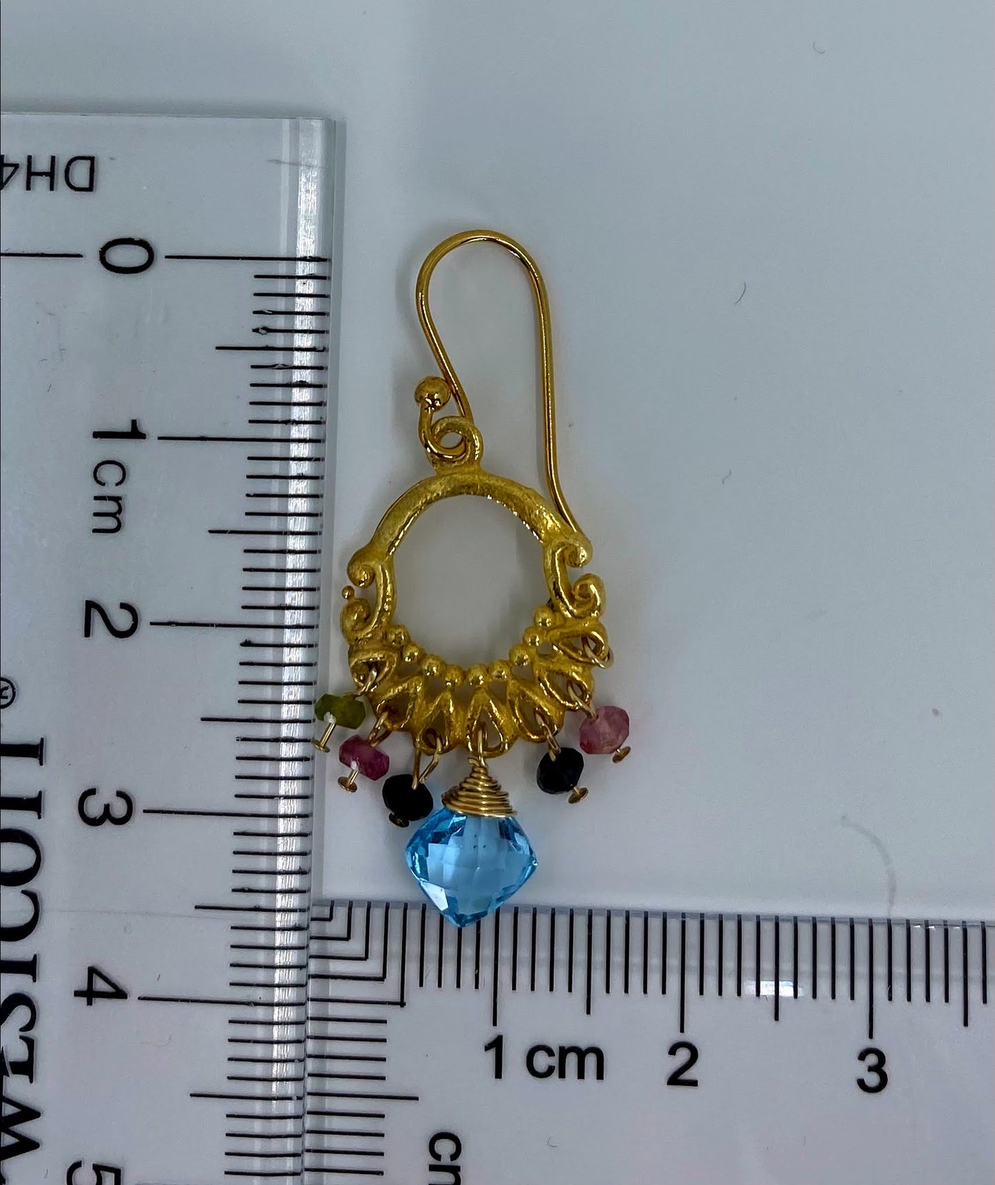 Vermeil Tourmaline Swiss Blue Topaz short multicolored gemstone Earrings Chandelier Blue
