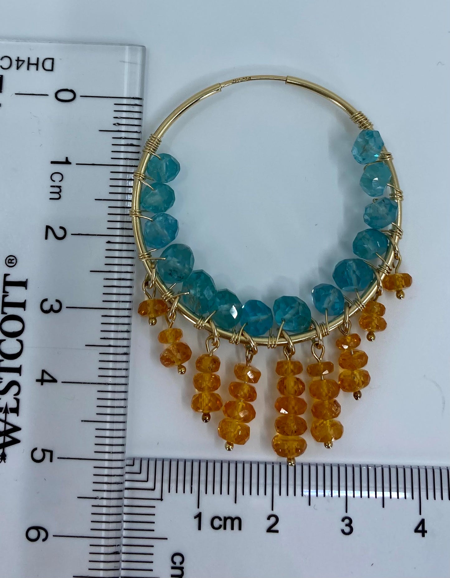 Topaz Semiprecious Orange medium Imperial Topaz Gold Filled Gold gemstone Earrings Chandelier Blue Apatite Blue Apatite