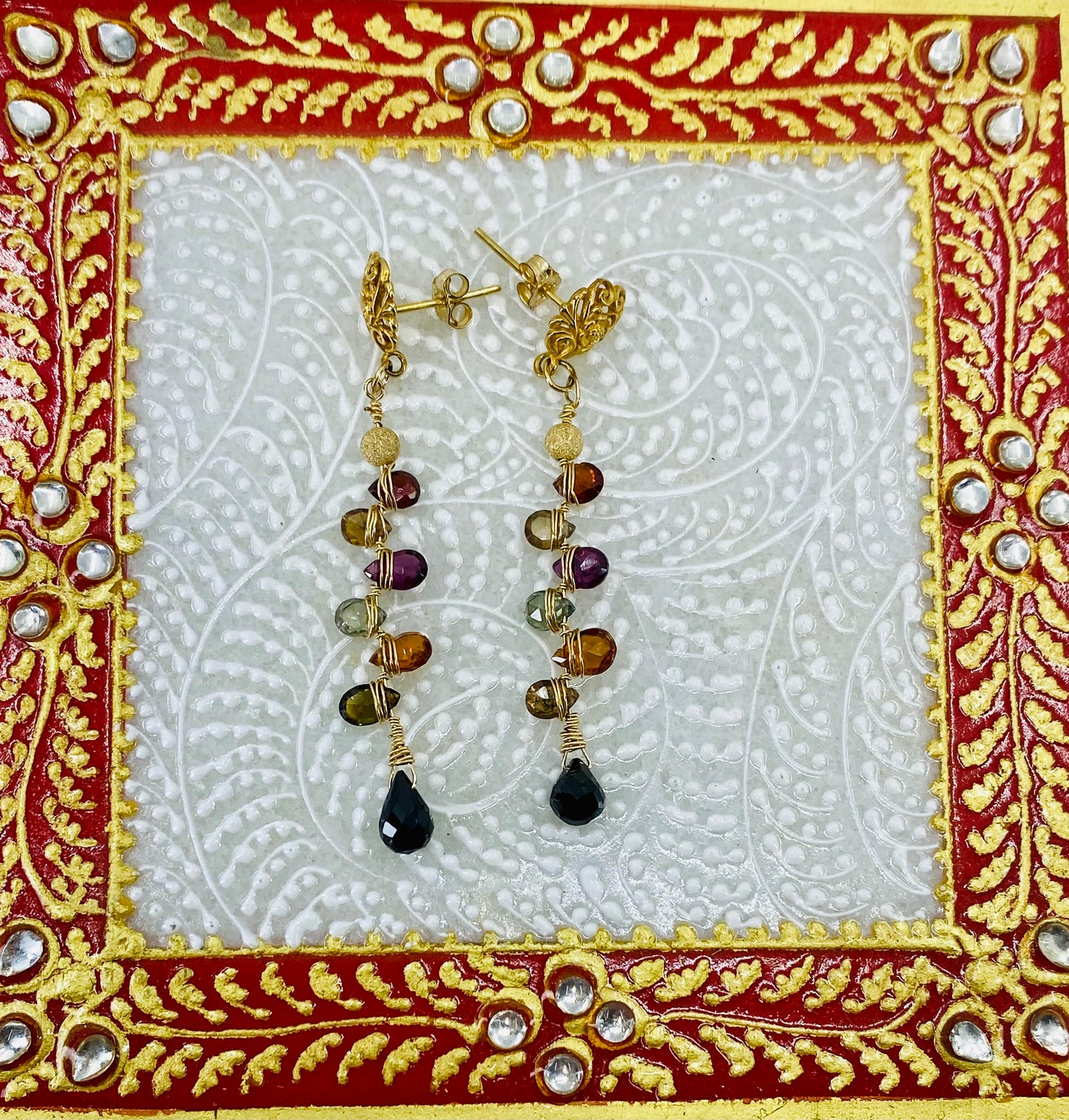Vermeil sapphire multicolored medium Gold gemstone Earrings dangle Black
