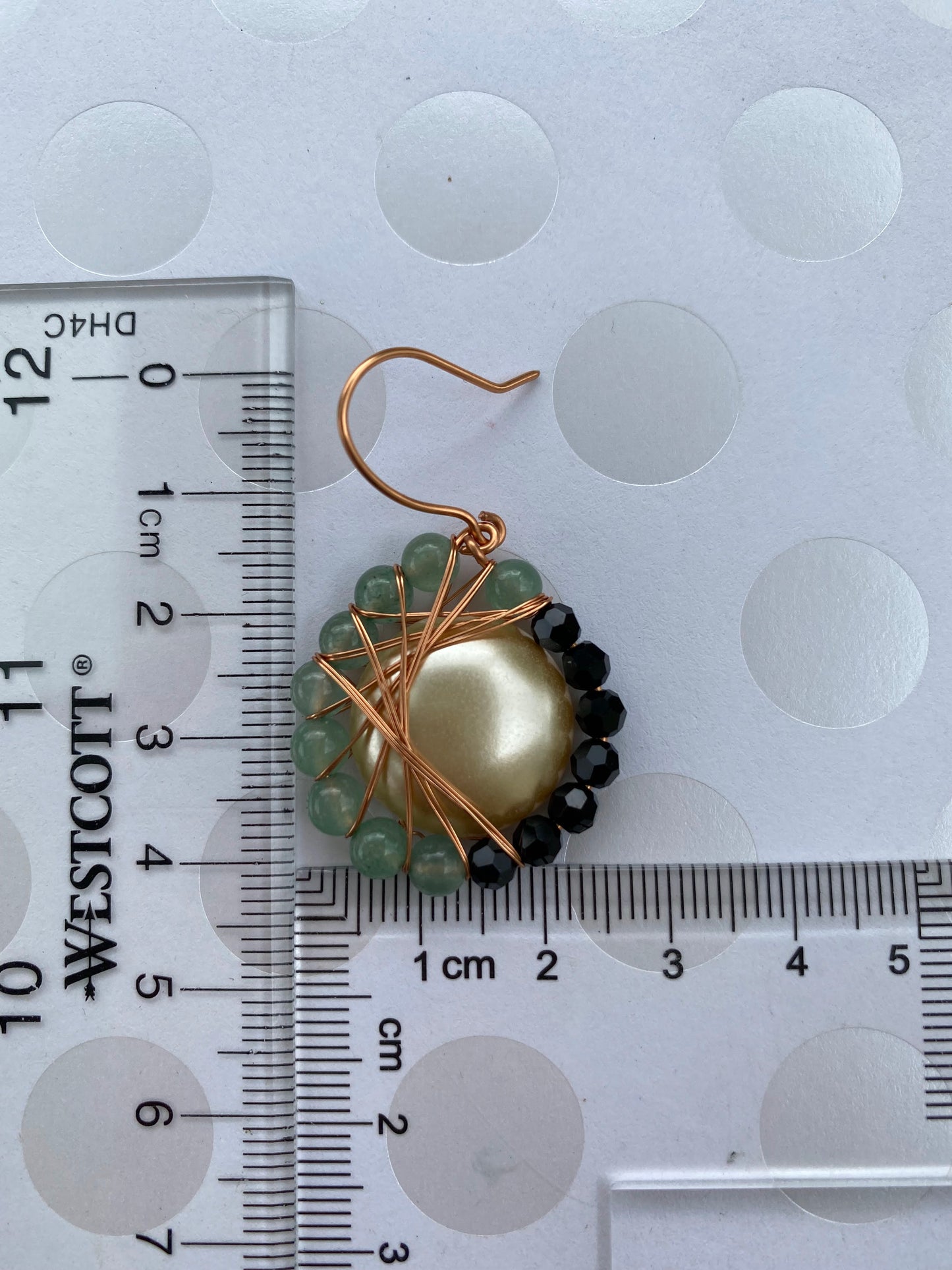 trendy medium Green glass gemstone fashion Earrings dangle cream copper Black Spinel Black aventurine