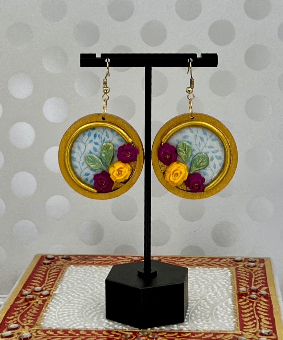 long yellow wood White lightweight Green Gold fuschia Earrings clay Chandelier Blue
