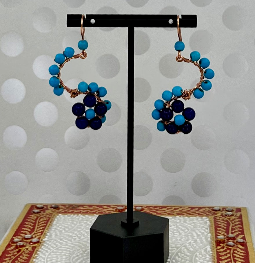 gemstone quartz cobalt Turquoise medium Earrings dangle copper Blue