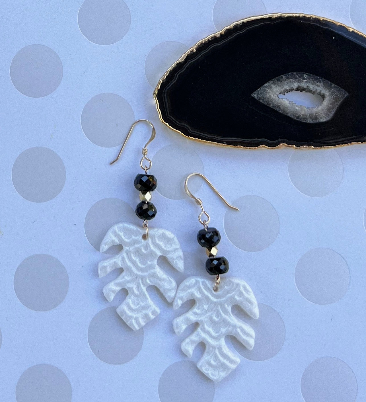modern style fashion lightweight long dangle gemstone clay Gold Filled Gold Black Spinel Black White