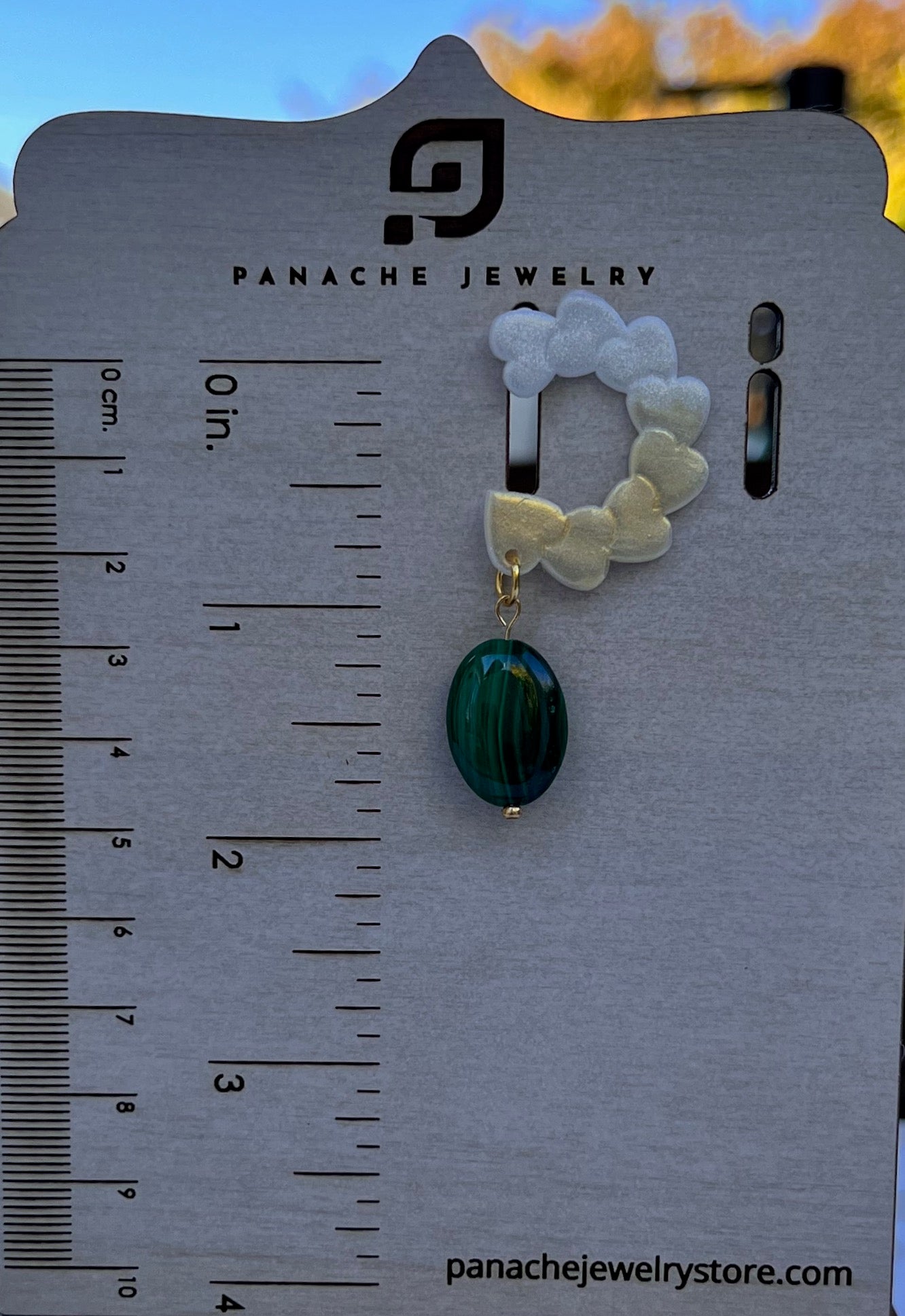 Earrings medium dangle gemstone malachite clay plated Gold Green White
