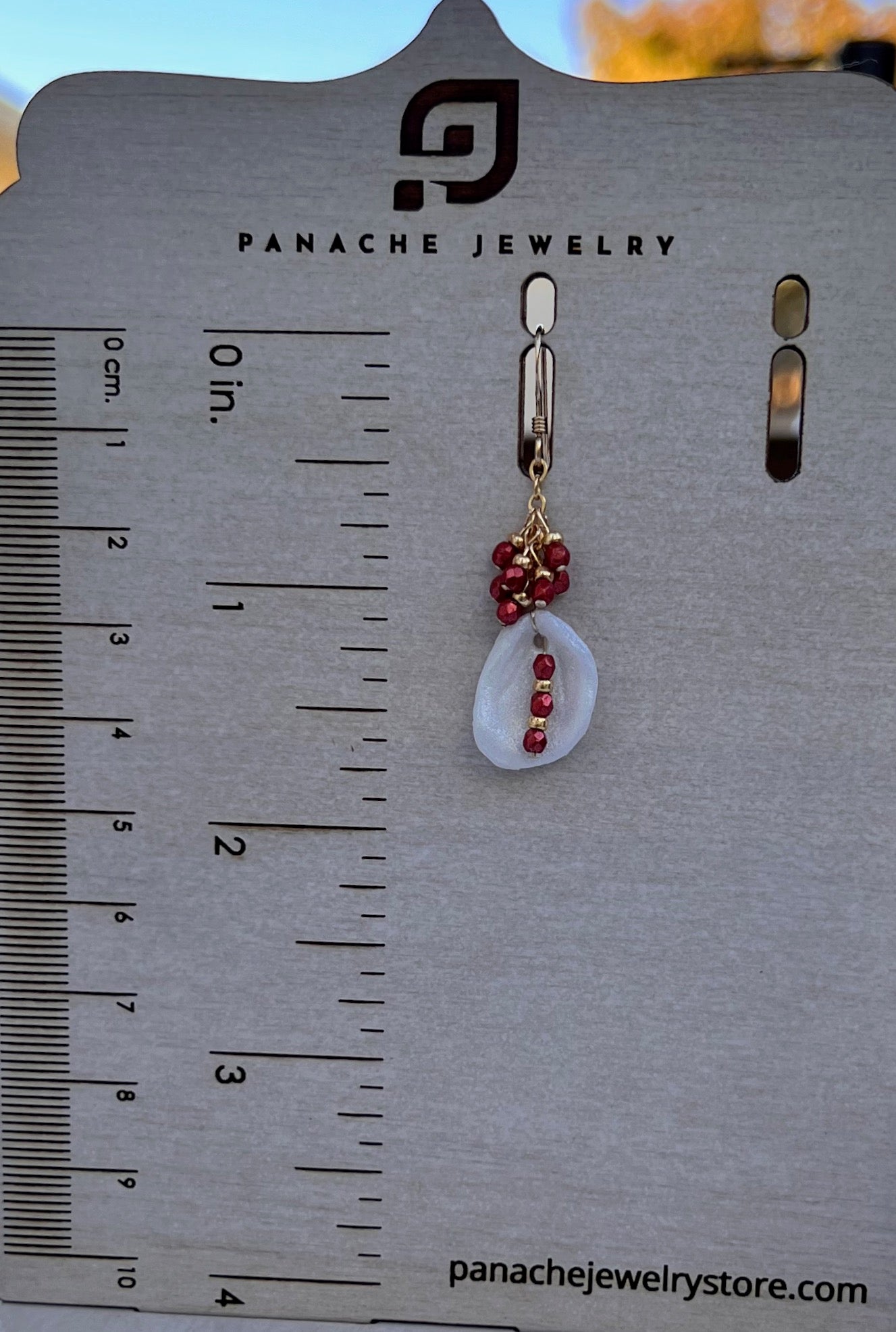medium dangle lightweight fashion glass Red White Gold Filled Gold Earrings