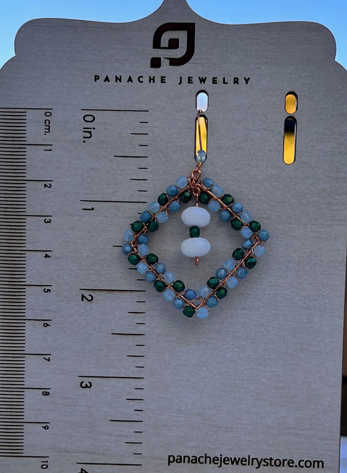 Green long Chandelier copper chalcedony Blue White gemstone Earrings