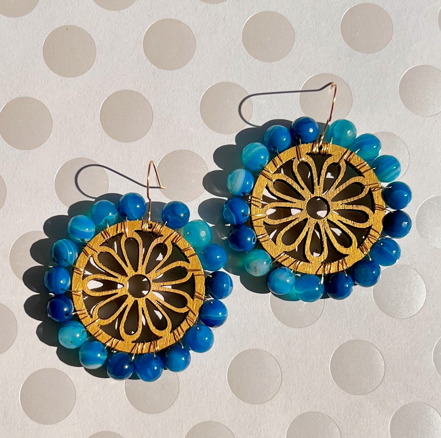fashion gemstone long Chandelier statement Gold Turquoise plated Earrings Blue