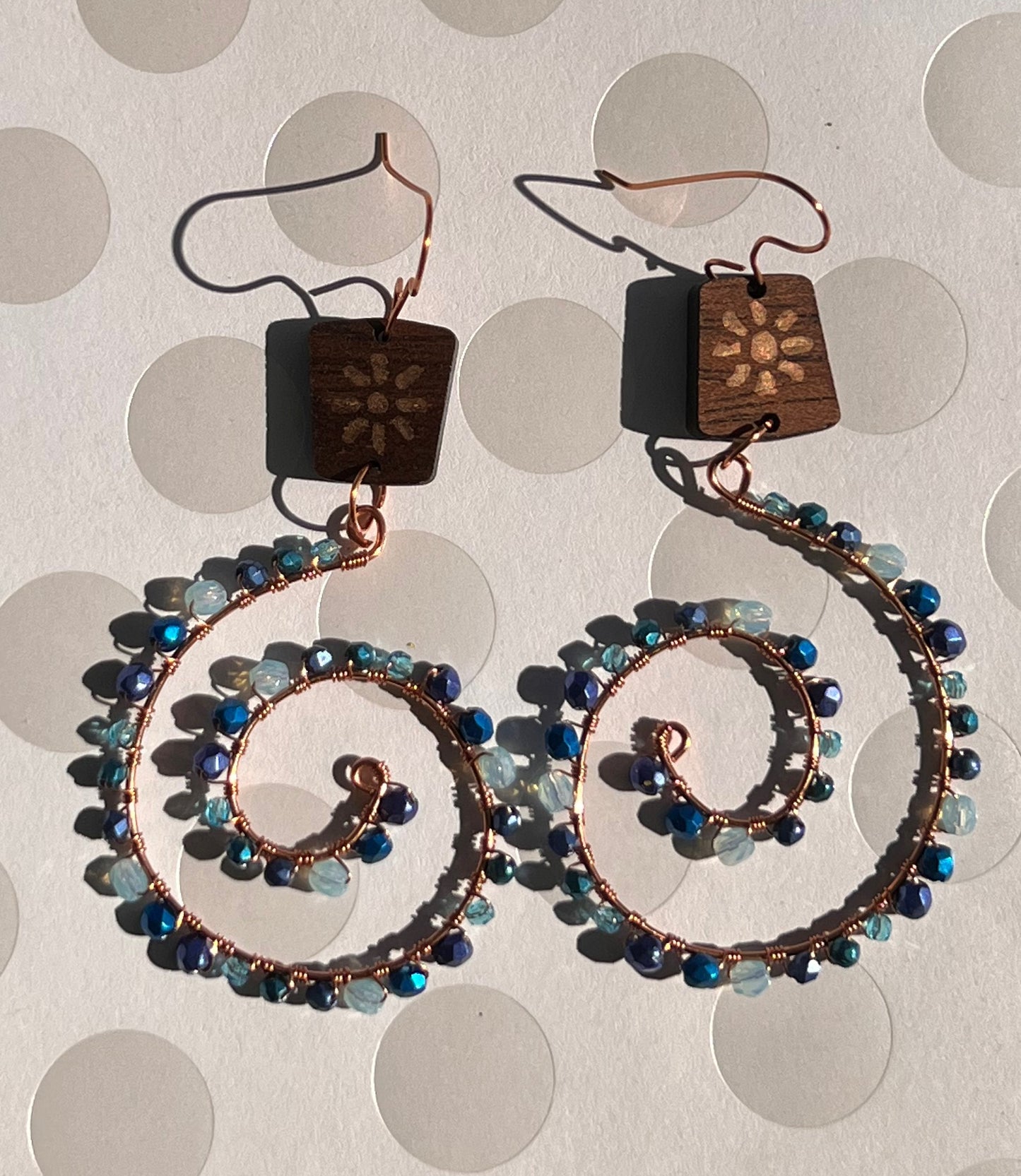 Chandelier Blue glass copper long lightweight fashion Everyday Earrings brown