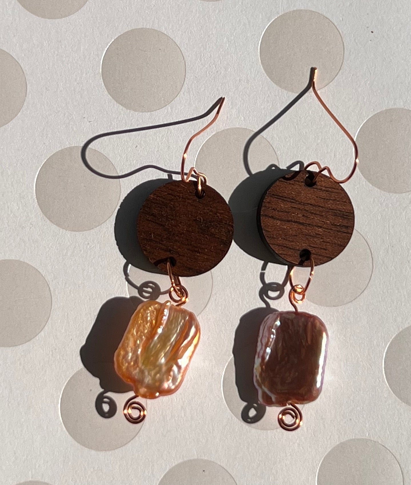 copper plated Pearl long lightweight gemstone fashion Everyday Earrings dangle brown