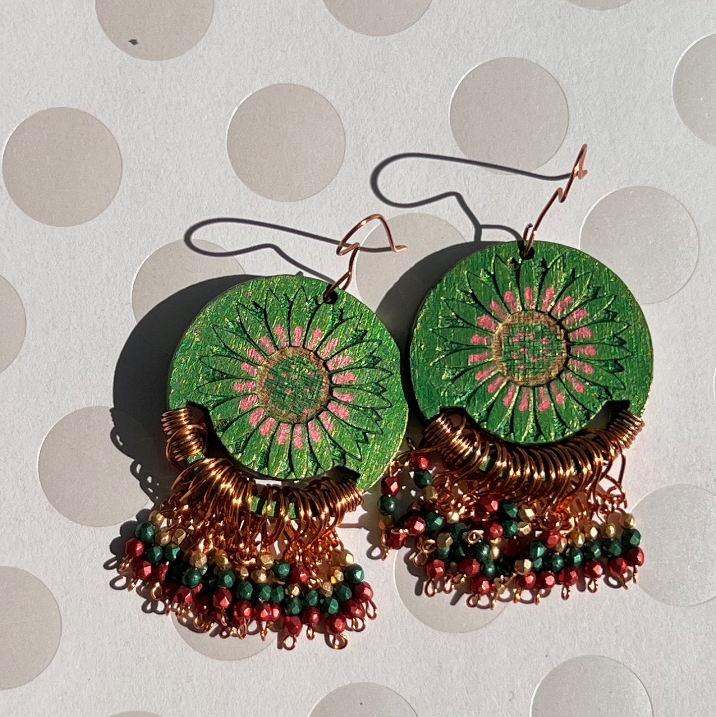 Gold Red Green boho long lightweight glass fashion Everyday Earrings copper Chandelier