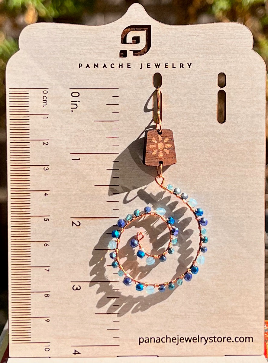 Chandelier Blue glass copper long lightweight fashion Everyday Earrings brown