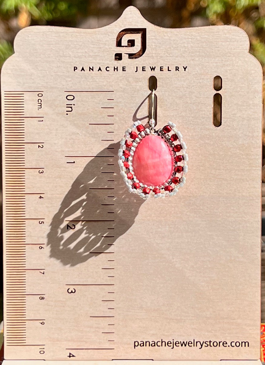 statement dangle medium czech glass Red Pink Rhodochrosite Silver gemstone Earrings