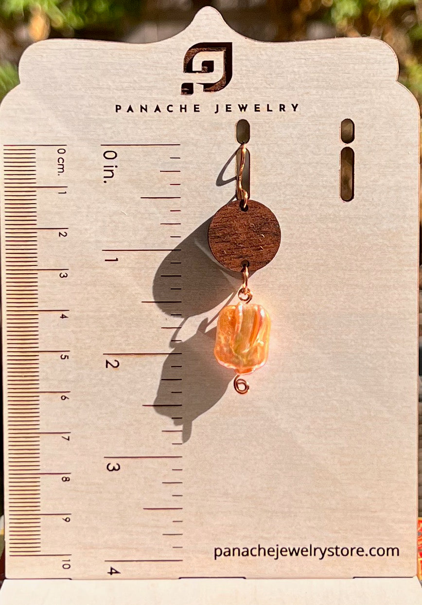 copper plated Pearl long lightweight gemstone fashion Everyday Earrings dangle brown