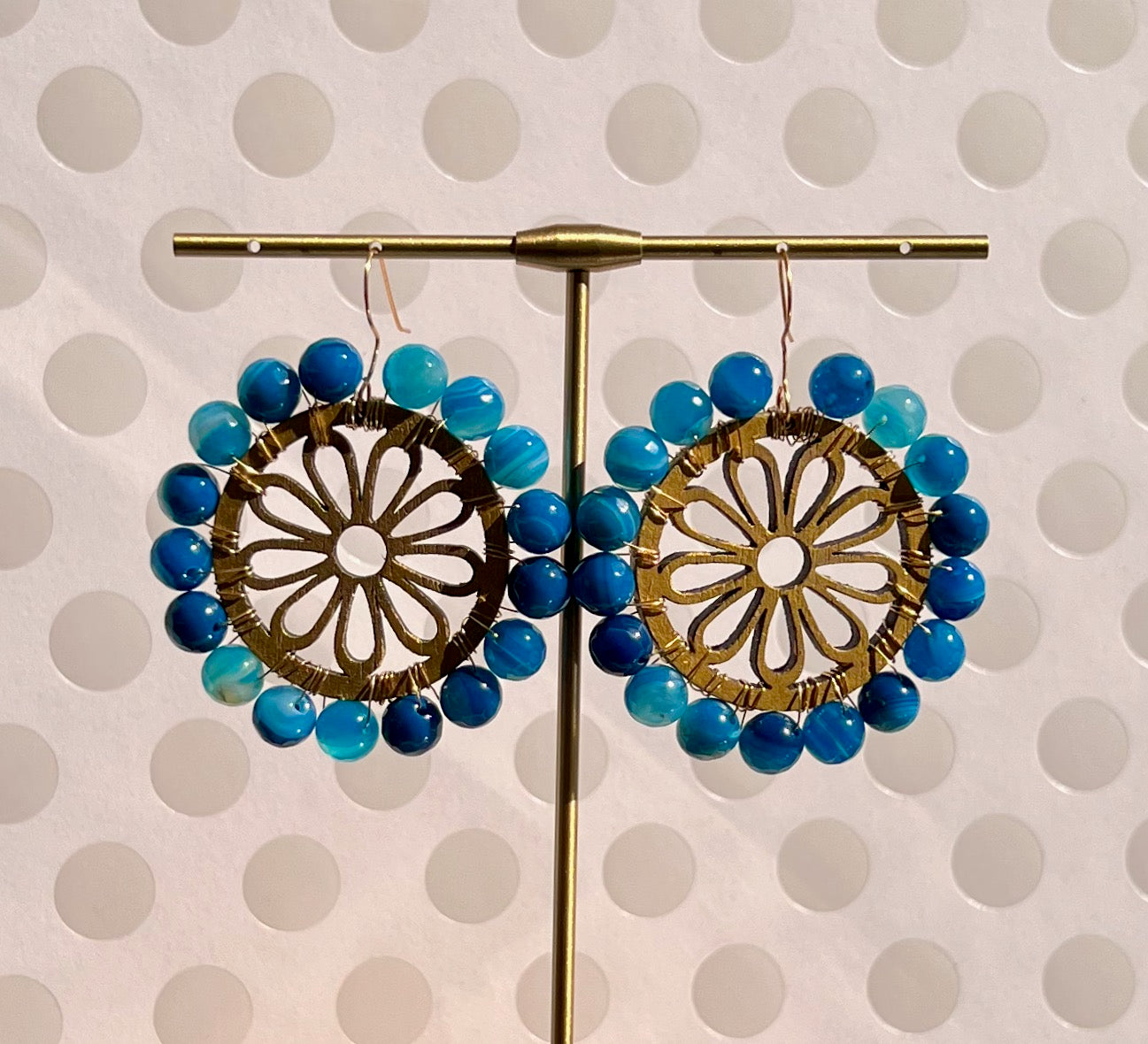 fashion gemstone long Chandelier statement Gold Turquoise plated Earrings Blue