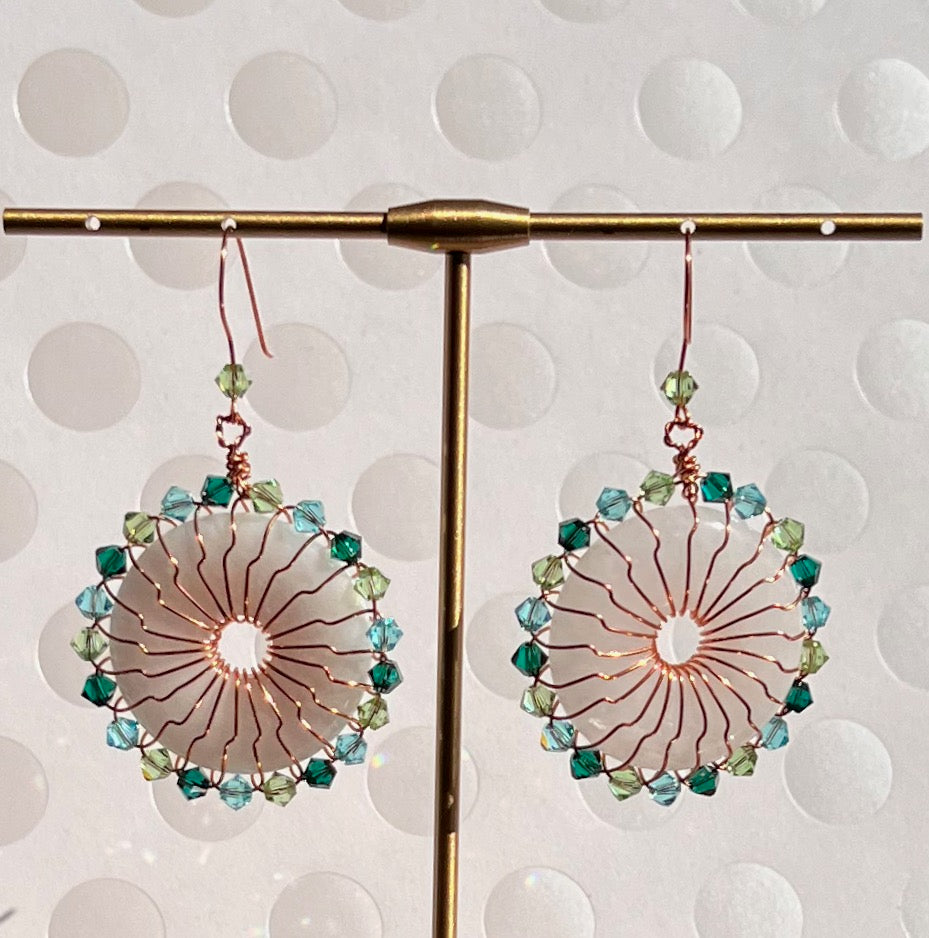 aqua Green Blue Chandelier Crystal austrian White long jade gemstone Earrings copper