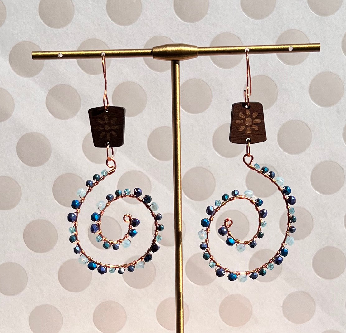 Chandelier Blue glass copper long lightweight fashion Everyday Earrings brown