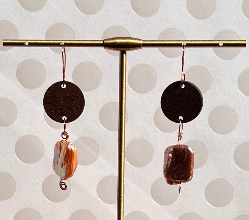 copper plated Pearl long lightweight gemstone fashion Everyday Earrings dangle brown