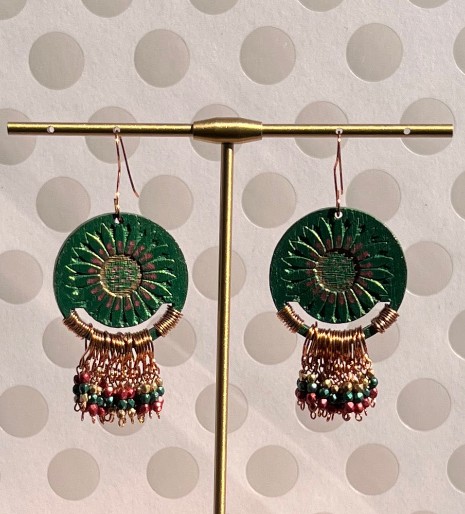 Gold Red Green boho long lightweight glass fashion Everyday Earrings copper Chandelier