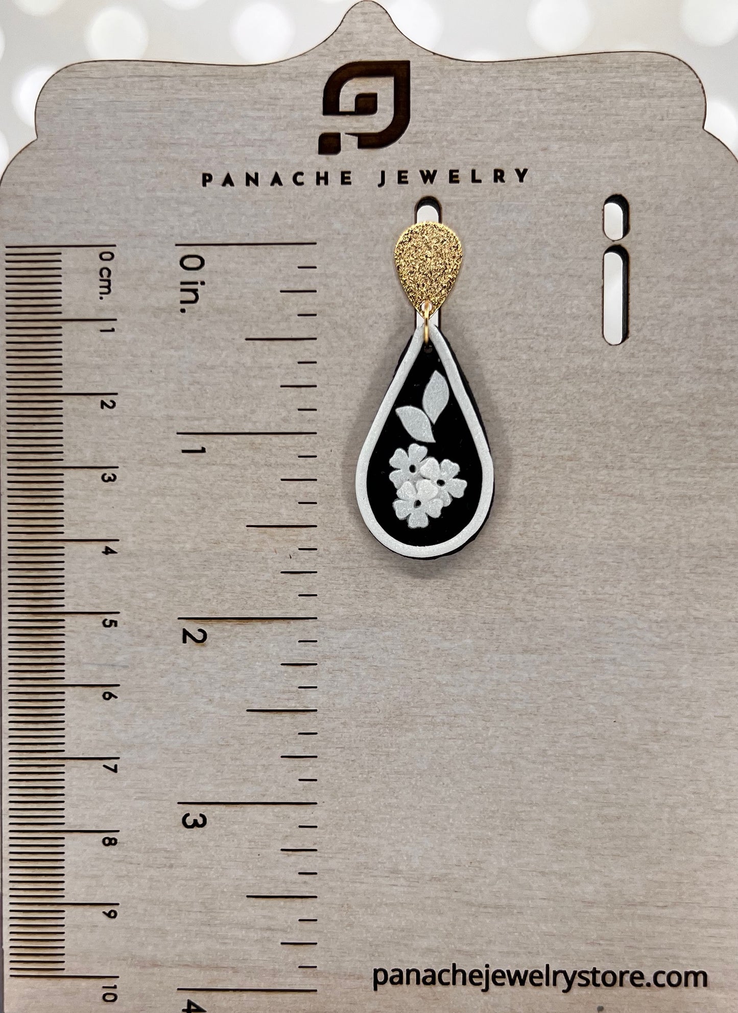 lightweight teardrop Black White plated medium Gold Earrings dangle clay