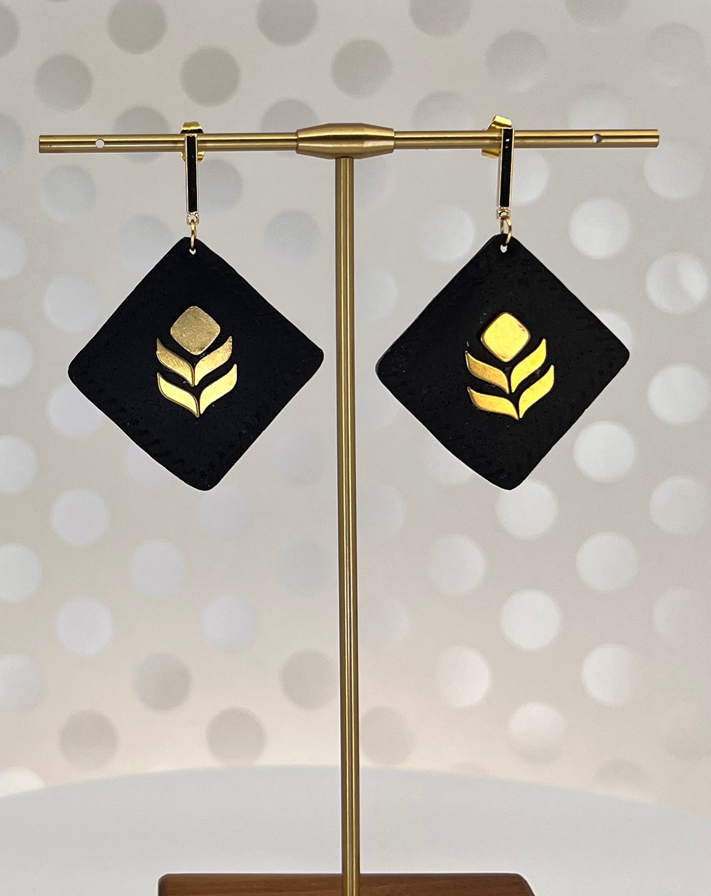 Brass Gold Filled White medium lightweight Gold Earrings clay Blue Black