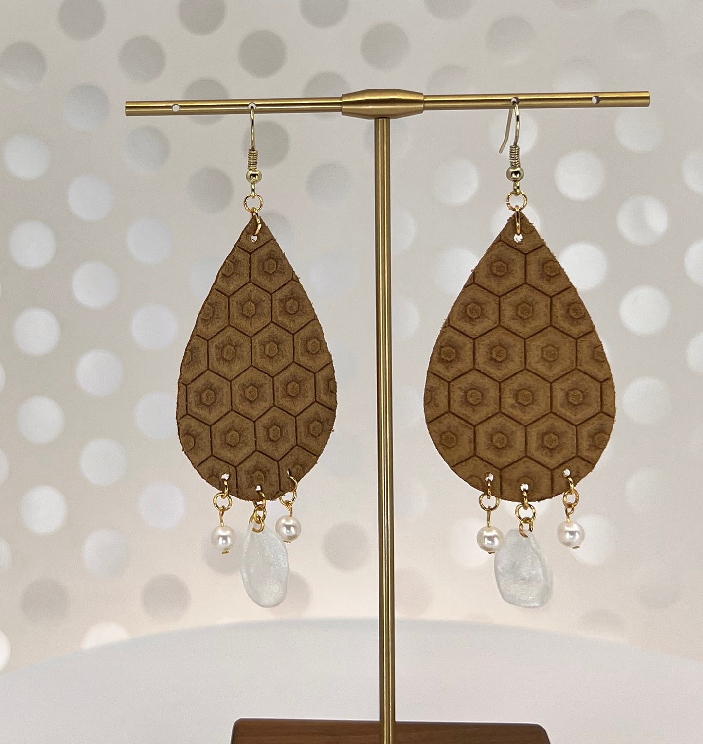 clay White Pearl long lightweight gemstone fashion Everyday Earrings dangle copper brown