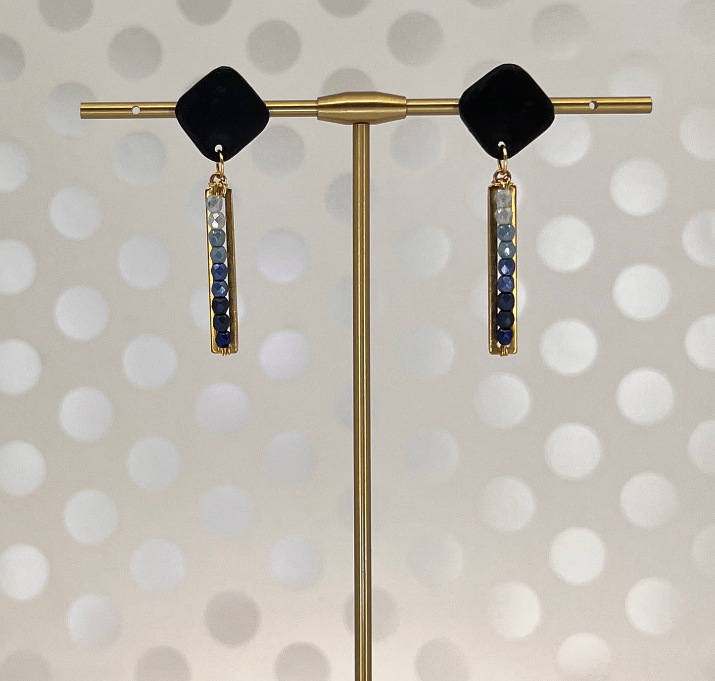 ombre Blue stick Brass plated medium lightweight Gold Earrings clay Black