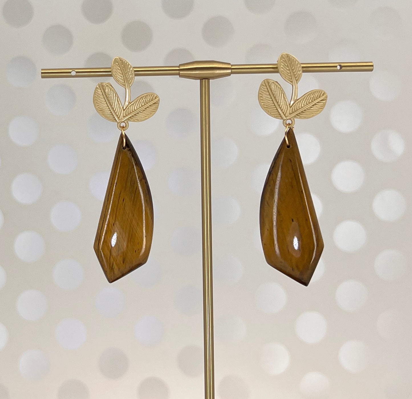 tigereye Gold Filled long Gold gemstone fashion Earrings dangle