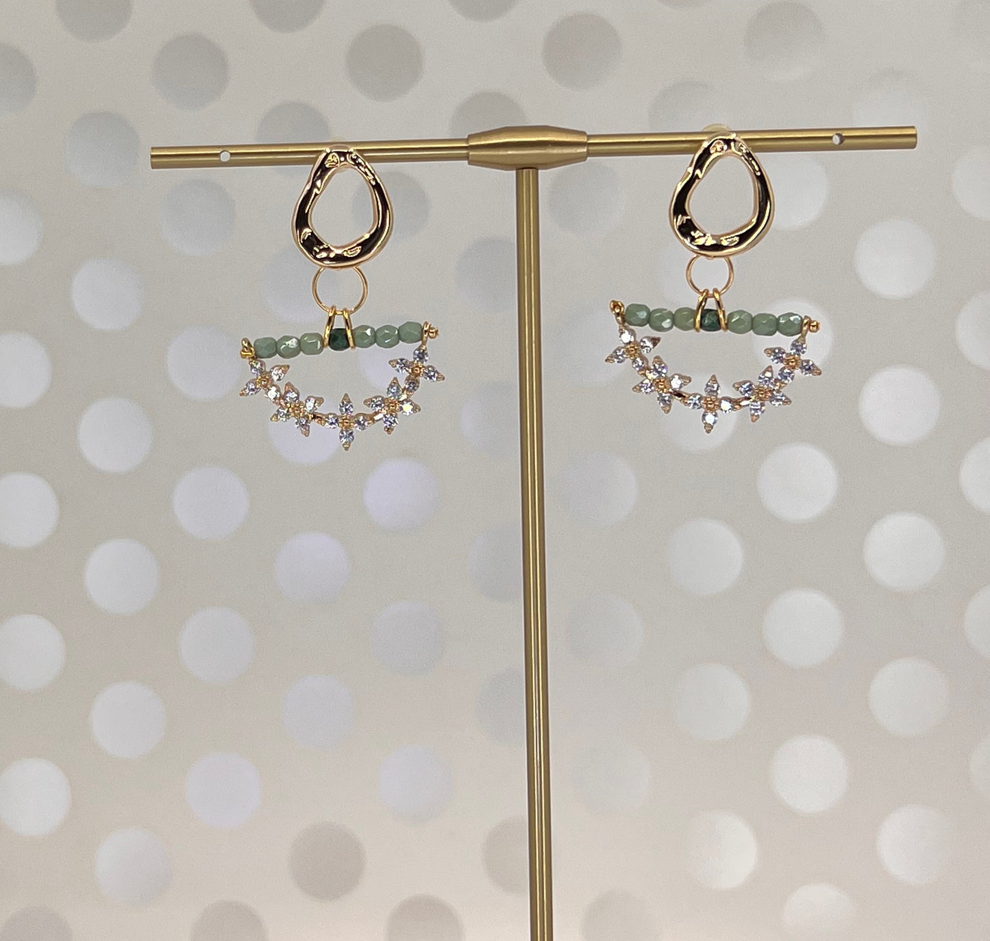 Green short medium lightweight Gold Filled Gold Earrings cubic zirconium