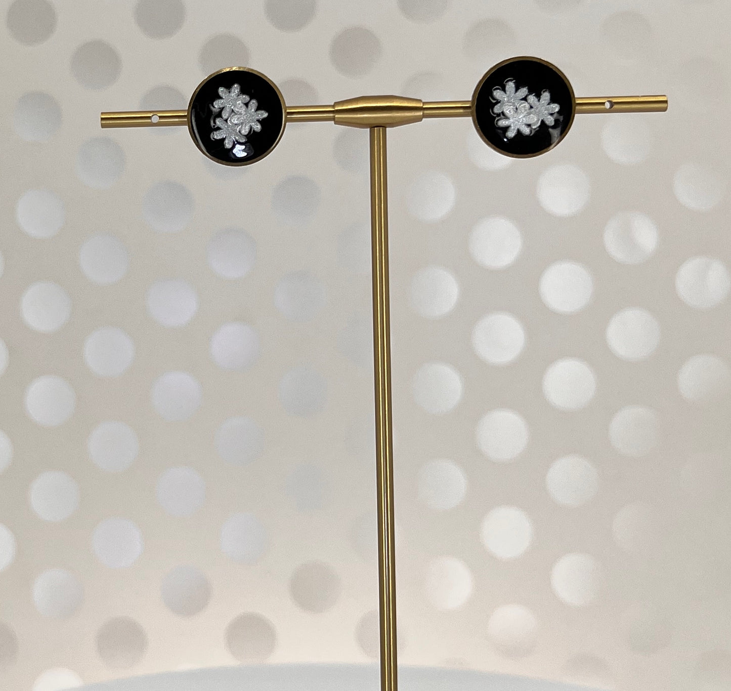 White stud short lightweight fashion Everyday Earrings clay Brass Black