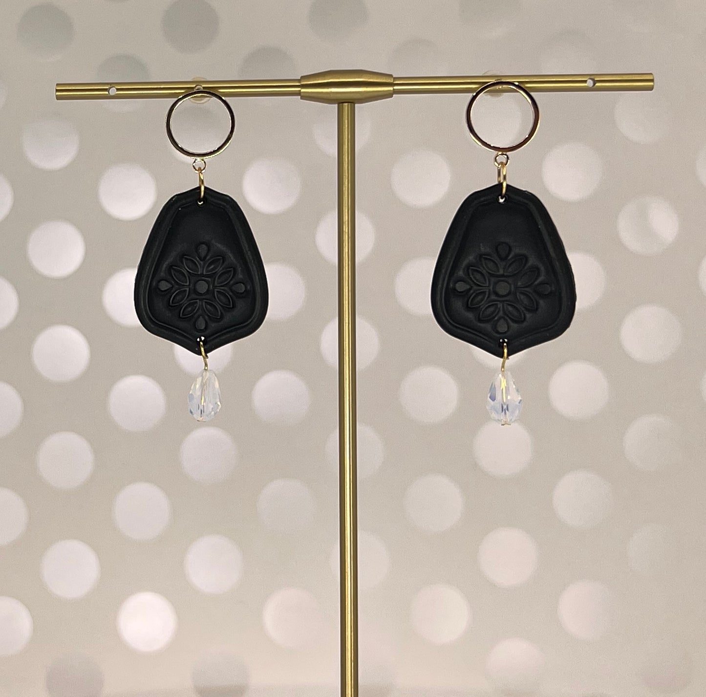 swarovski White plated medium lightweight Gold Earrings clay Blue Black