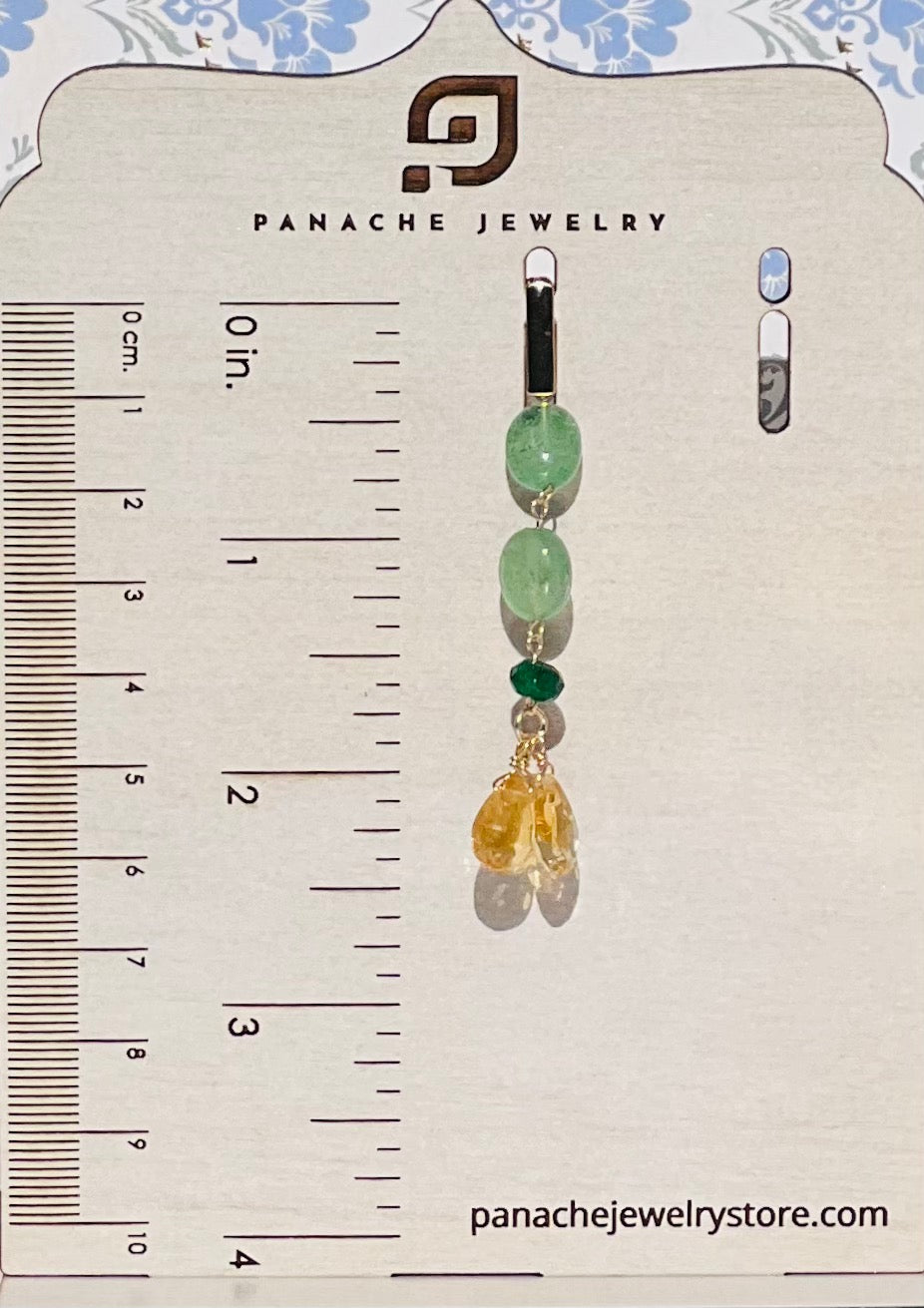 citrine long Green yellow Semiprecious quartz Gold Filled Gold gemstone Earrings dangle