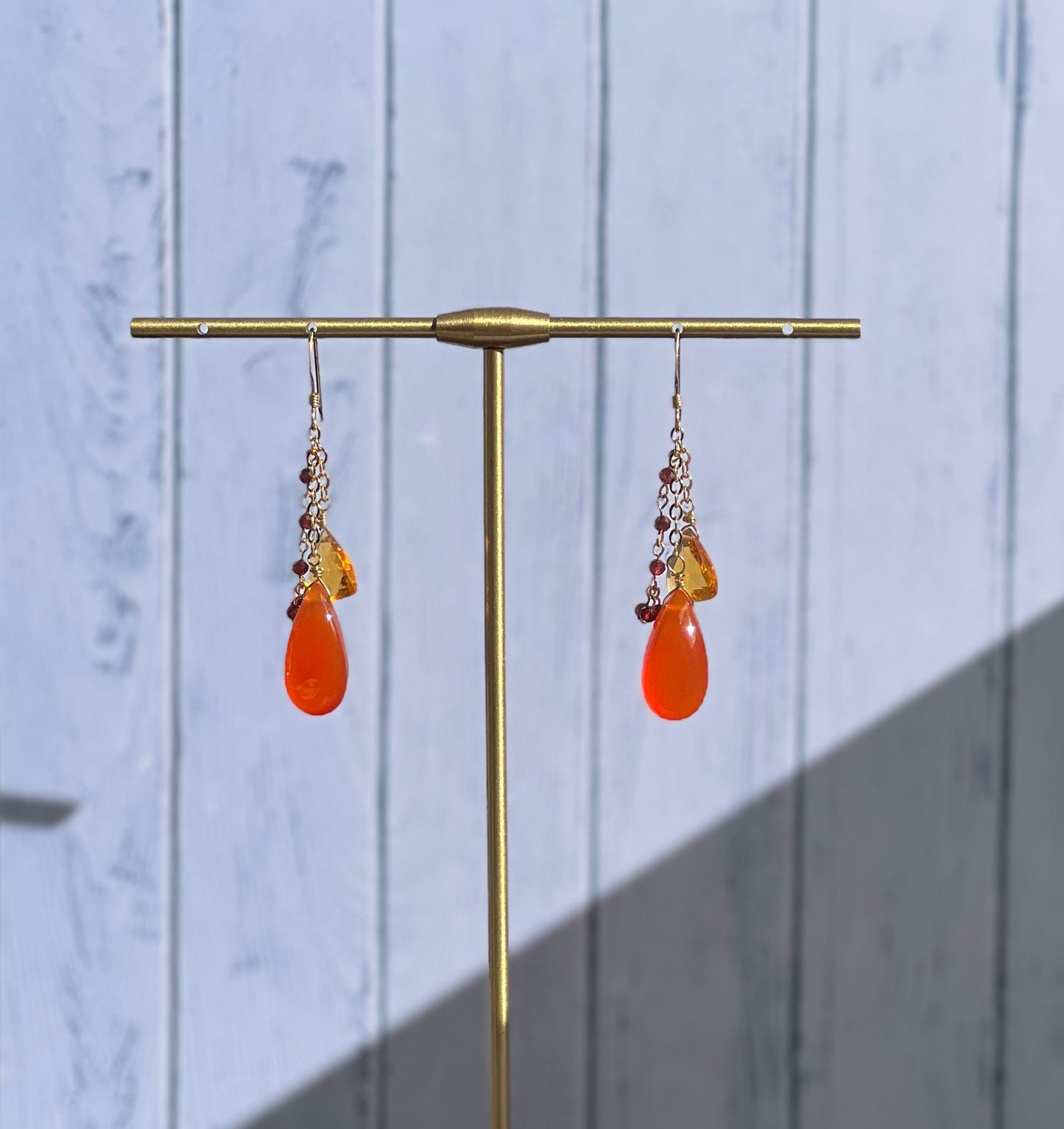 yellow quartz Orange carnelian dangle Semiprecious medium Gold Filled Gold gemstone Earrings