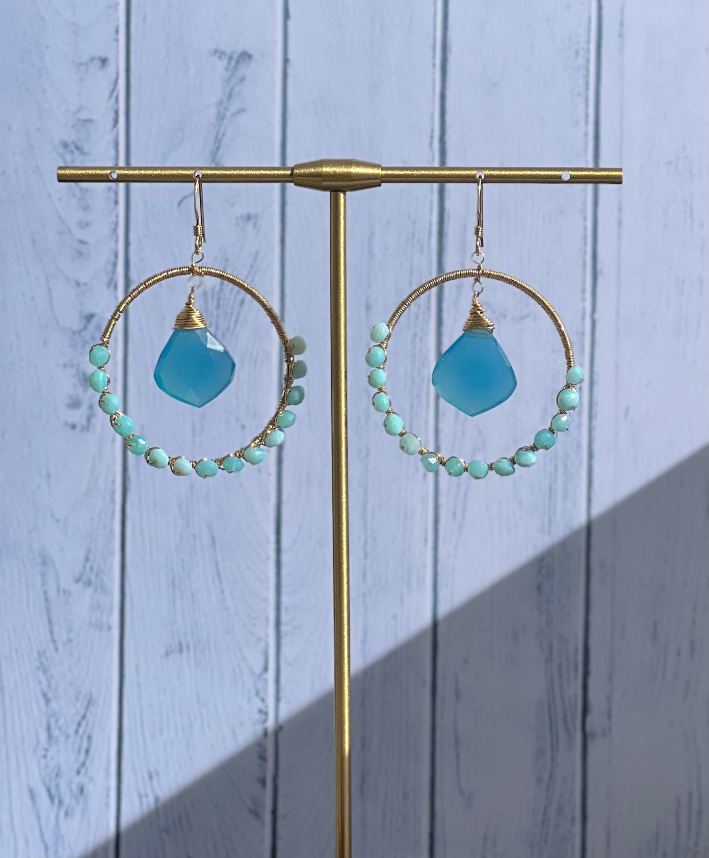 chalcedony amazonite Chandelier medium Semiprecious labradorite Gold Filled Gold gemstone Earrings Blue