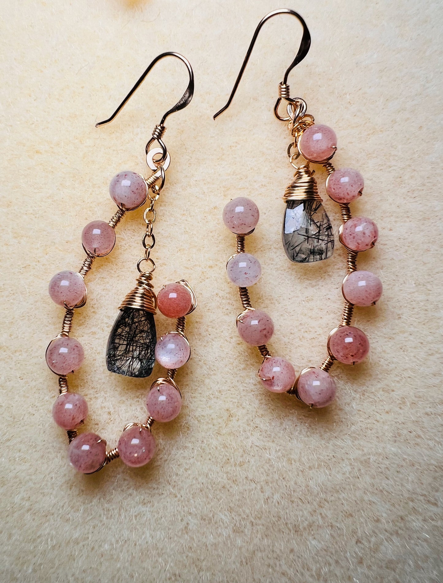 rutile quartz Semiprecious quartz Pink medium Gold Filled Gold gemstone Earrings dangle