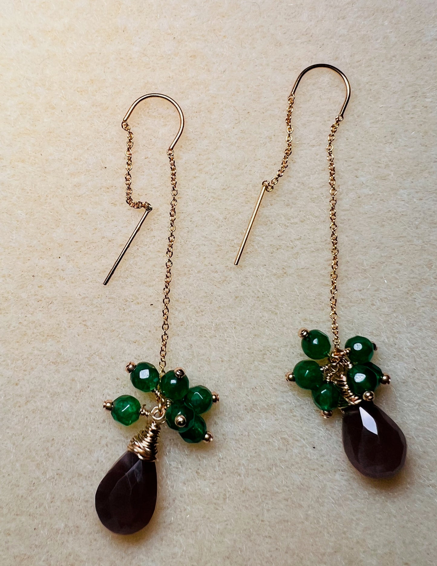 chocolate Green long Semiprecious moonstone Gold Filled Gold gemstone Earrings dangle coffee
