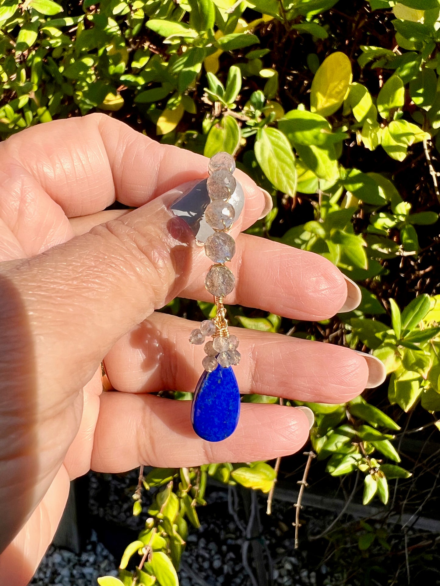 lapis lazuli labradorite grey dangle Semiprecious medium Gold Filled Gold gemstone Earrings Blue