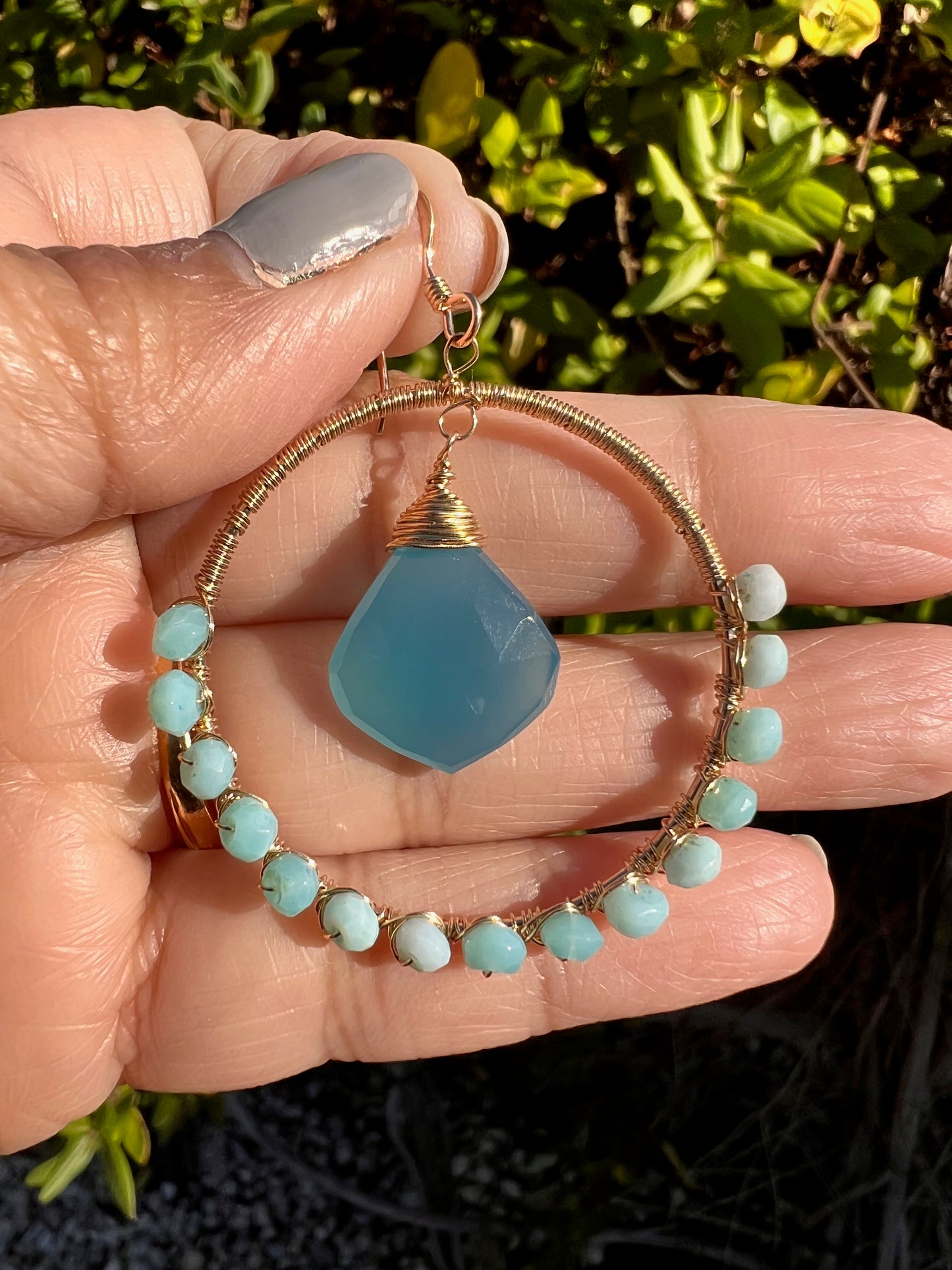 chalcedony amazonite Chandelier medium Semiprecious labradorite Gold Filled Gold gemstone Earrings Blue