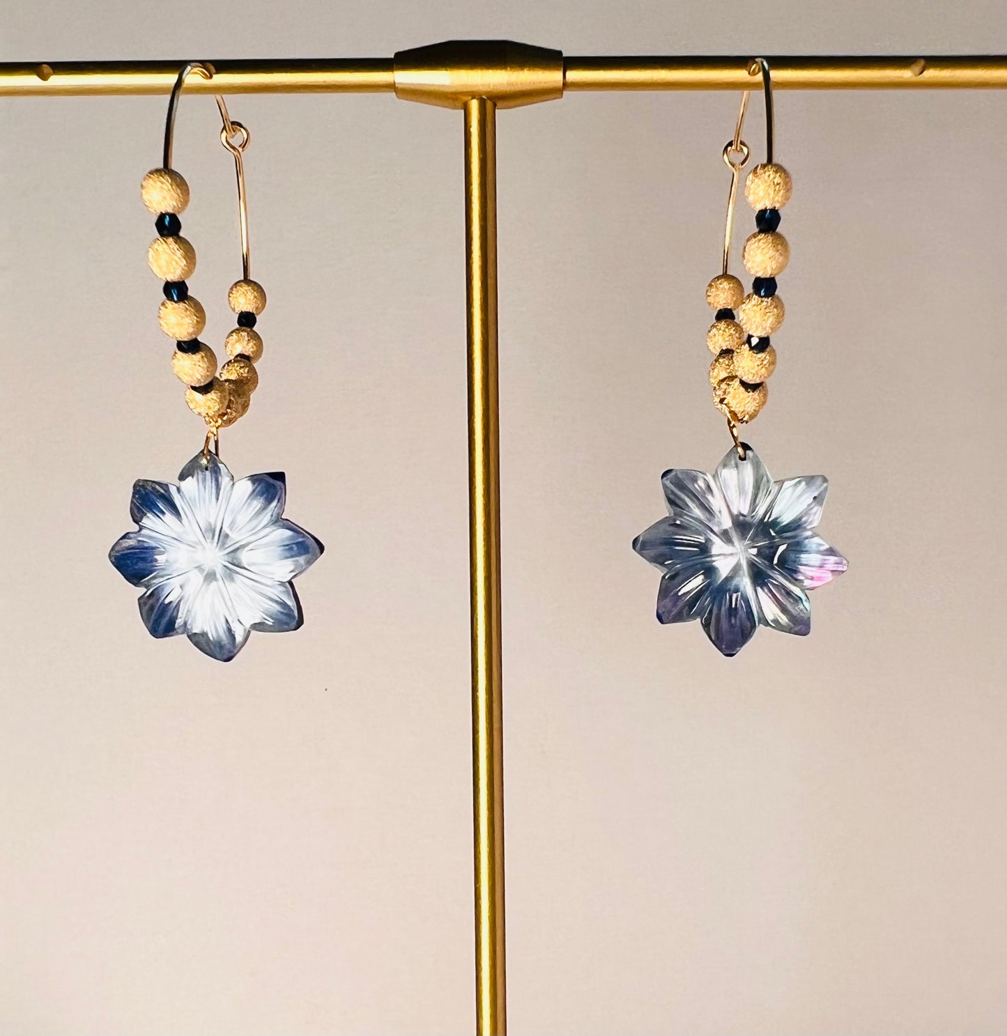 Blue spinel lapis lazuli long Semiprecious Gold Filled Gold gemstone Earrings