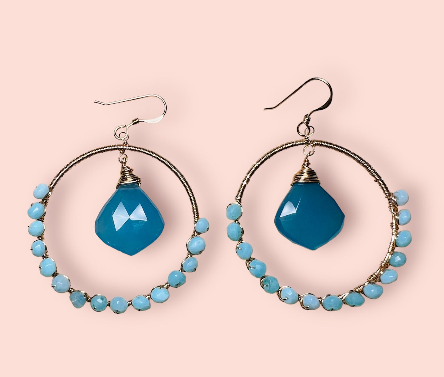 chalcedony amazonite Chandelier medium Semiprecious labradorite Gold Filled Gold gemstone Earrings Blue