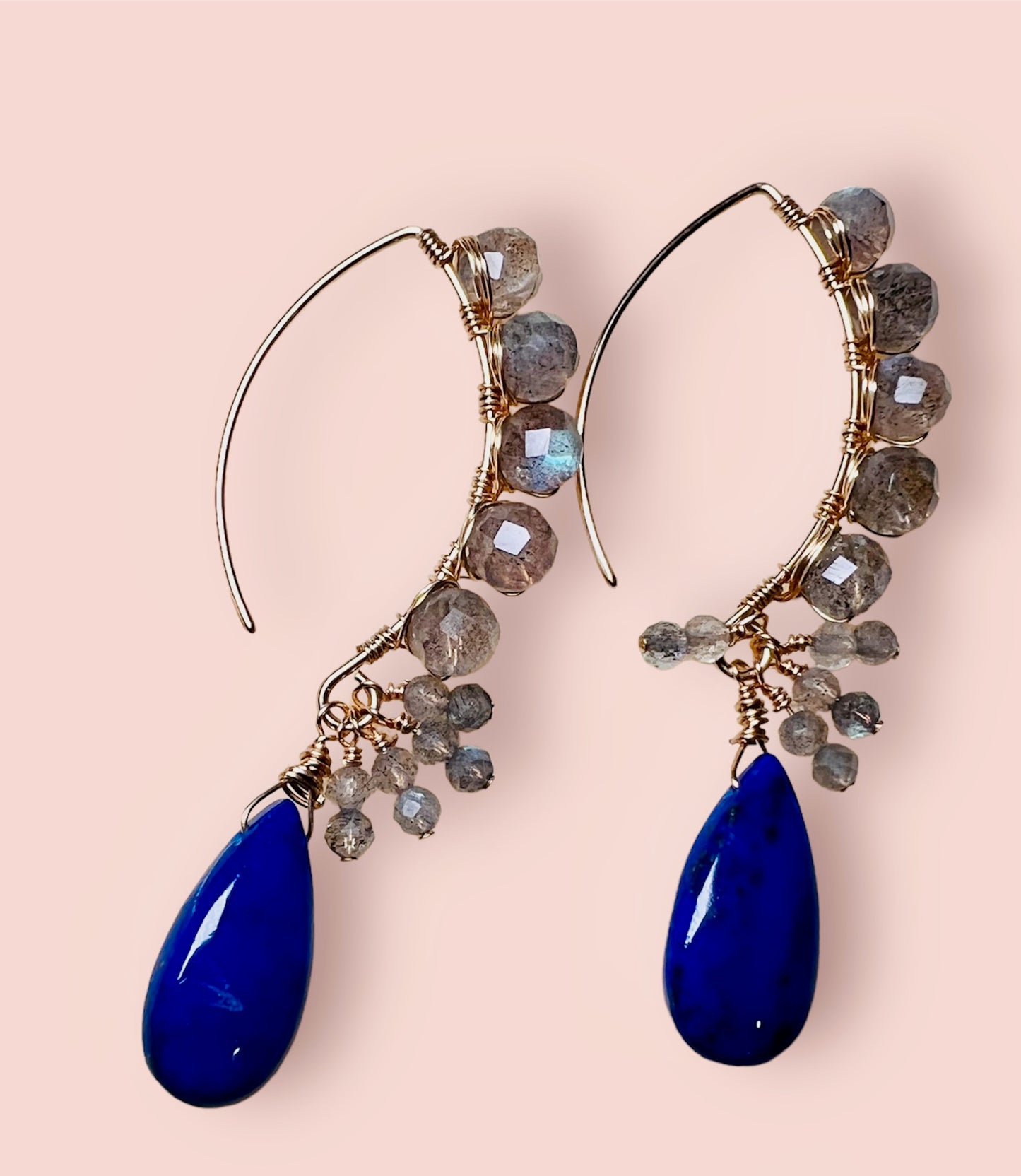 lapis lazuli labradorite grey dangle Semiprecious medium Gold Filled Gold gemstone Earrings Blue