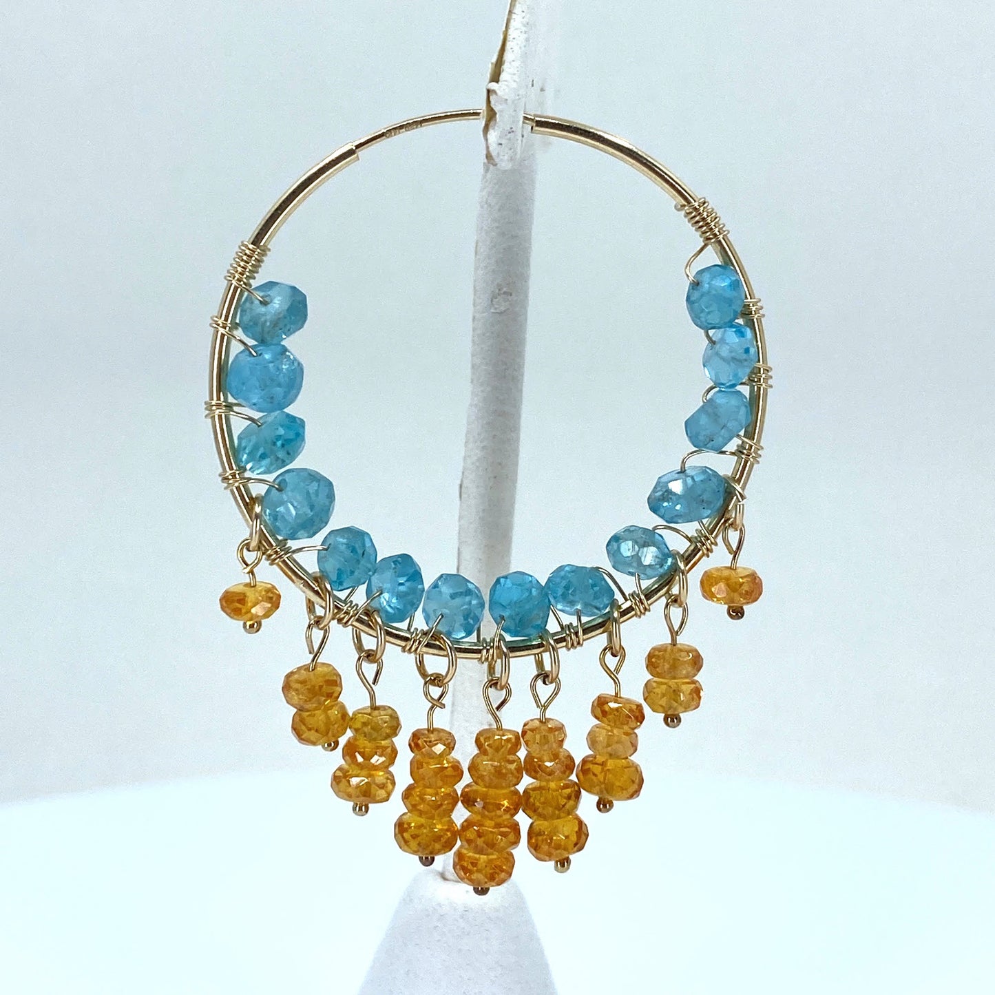 Topaz Semiprecious Orange medium Imperial Topaz Gold Filled Gold gemstone Earrings Chandelier Blue Apatite Blue Apatite