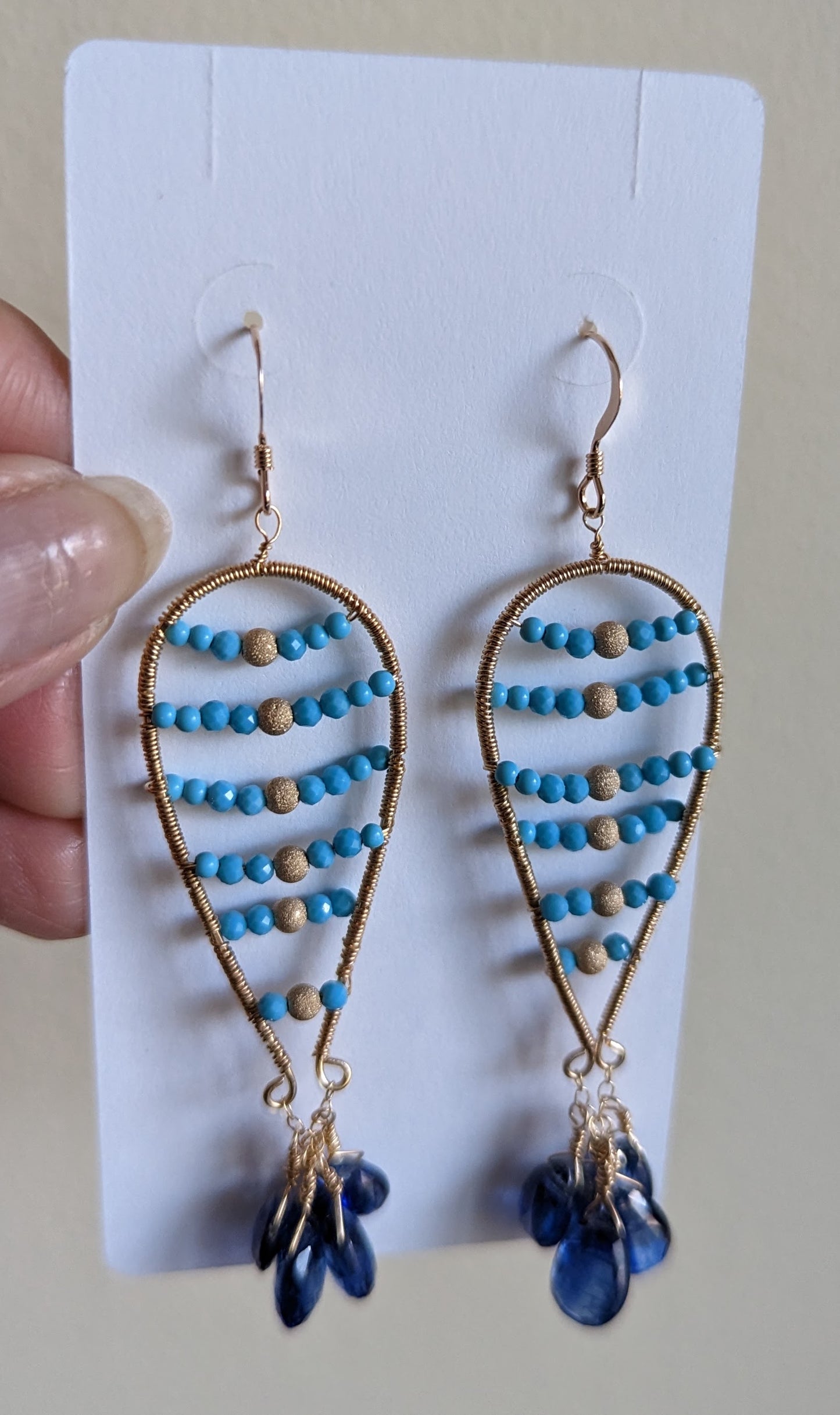 Turquoise  kyanite  Semiprecious  medium  Gold Filled  Gold  gemstone  Earrings  dangle  Blue