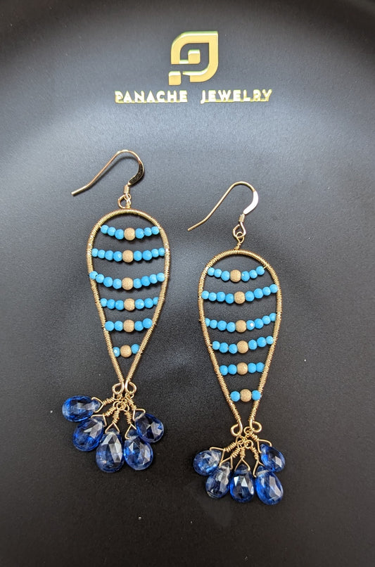 Turquoise kyanite Semiprecious medium Gold Filled Gold gemstone Earrings dangle Blue